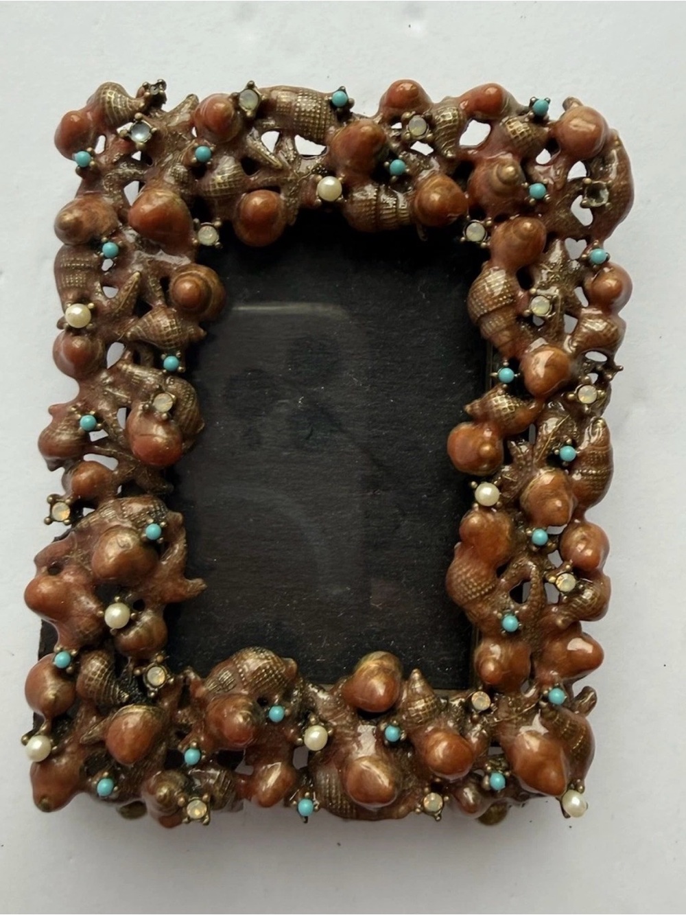 R.J. Graziano Seashell Frame with Brown, Turquoise & Pearl Accents